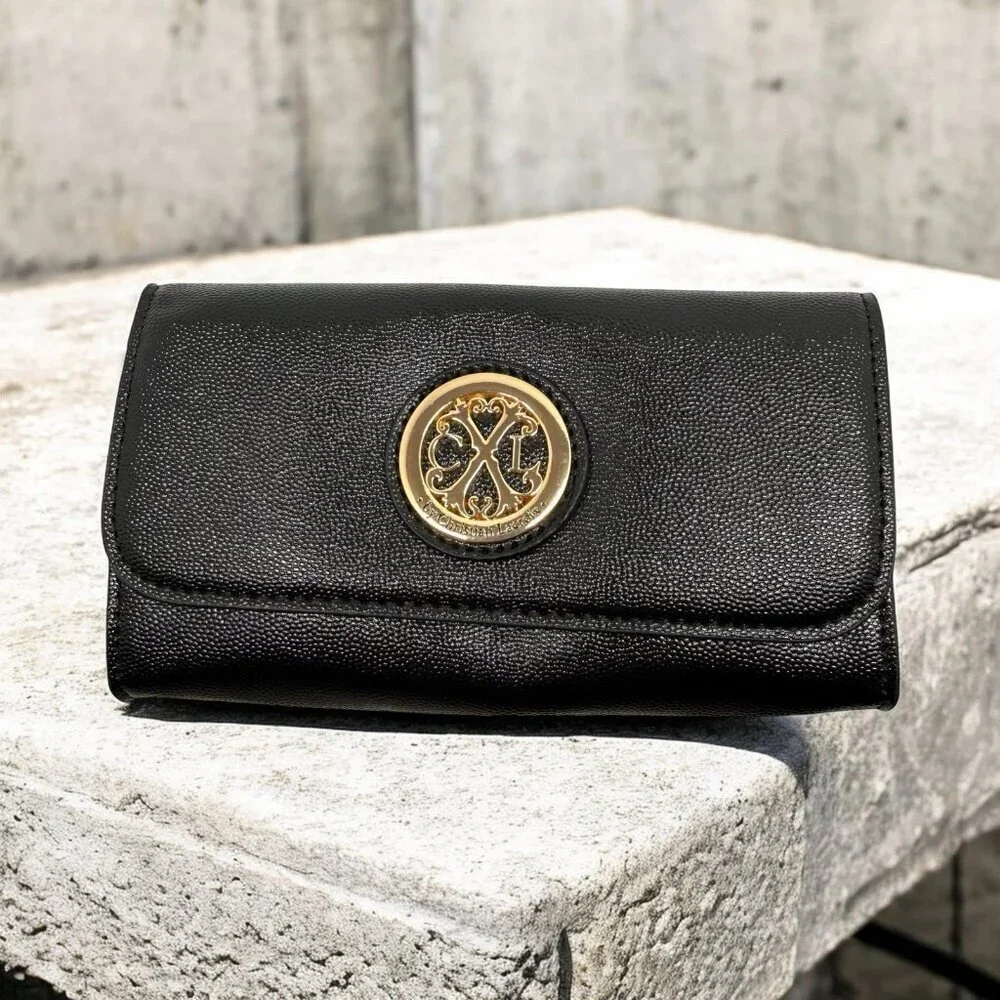 CXL Christian Lacroix Bali Caviar Black Wristlet Clutch Wallet NWT